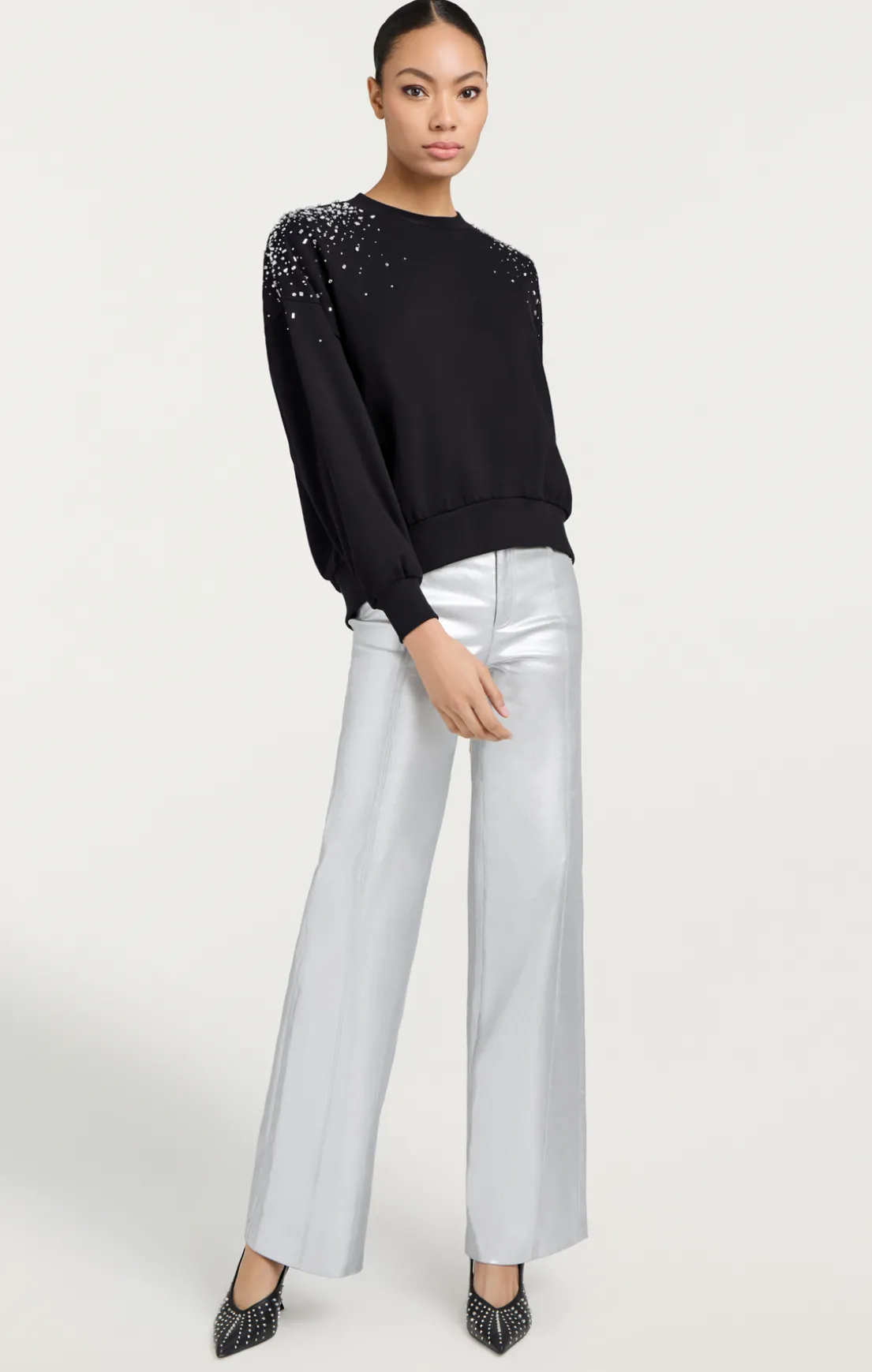 Crackle Rhinestone Embellished Brandy Pullover