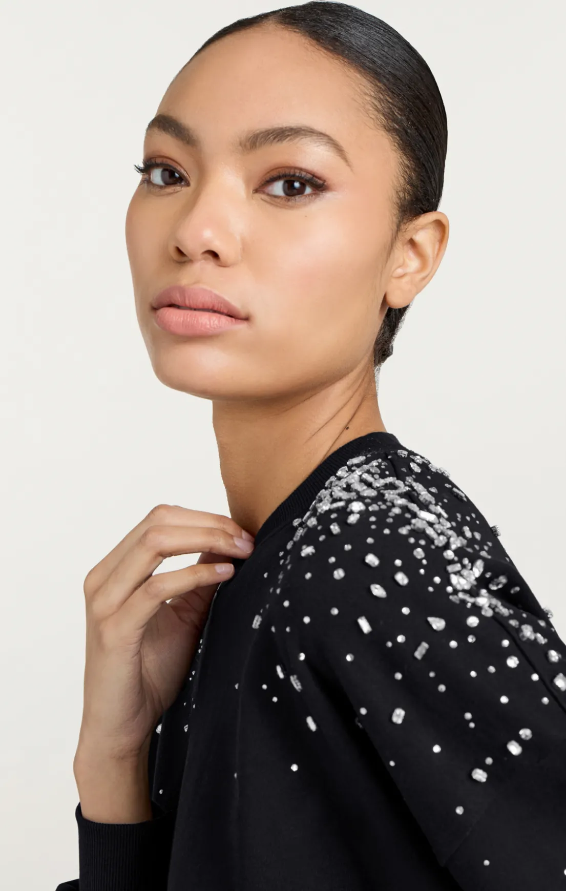 Crackle Rhinestone Embellished Brandy Pullover