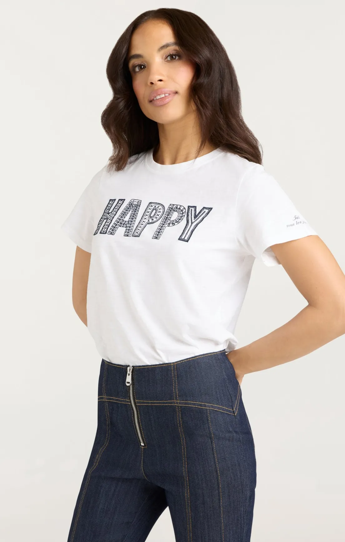 Embroidered Happy Tee