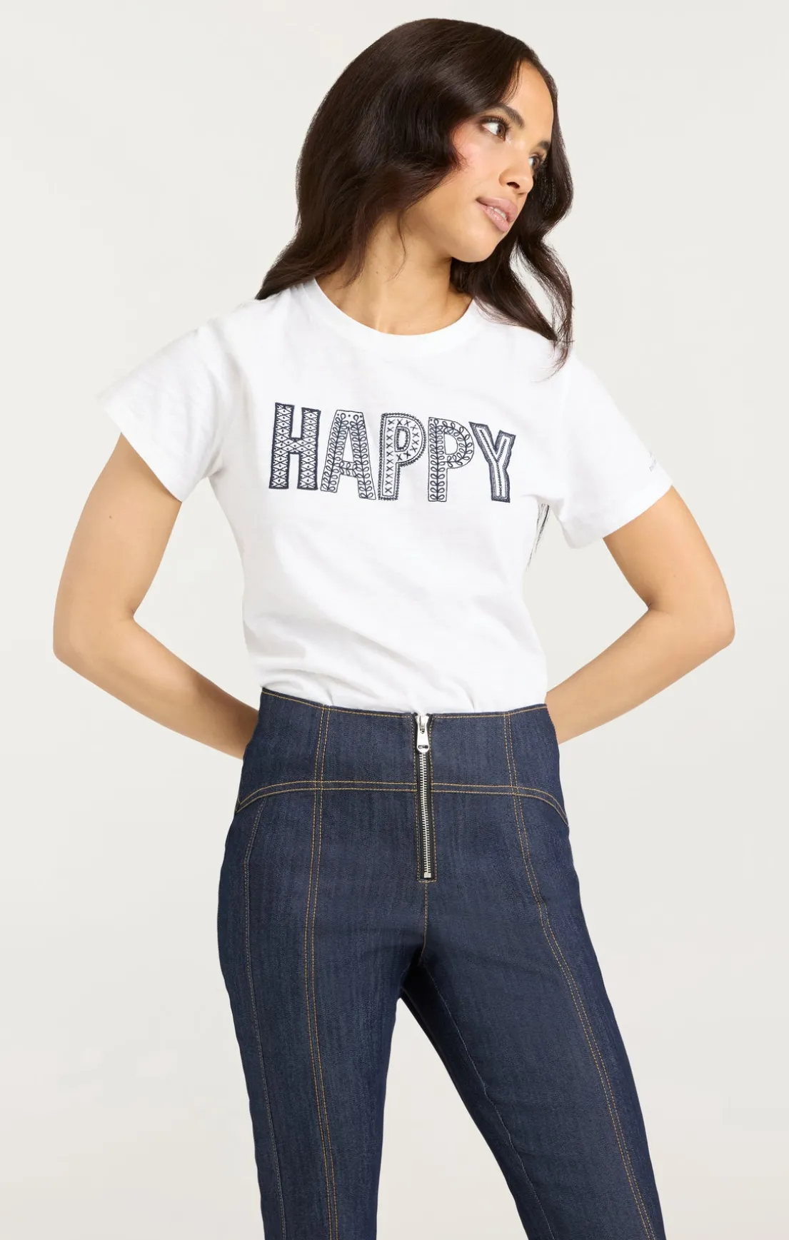 Embroidered Happy Tee
