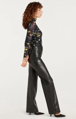 Falling Poppies Shirred Mesh Turtleneck
