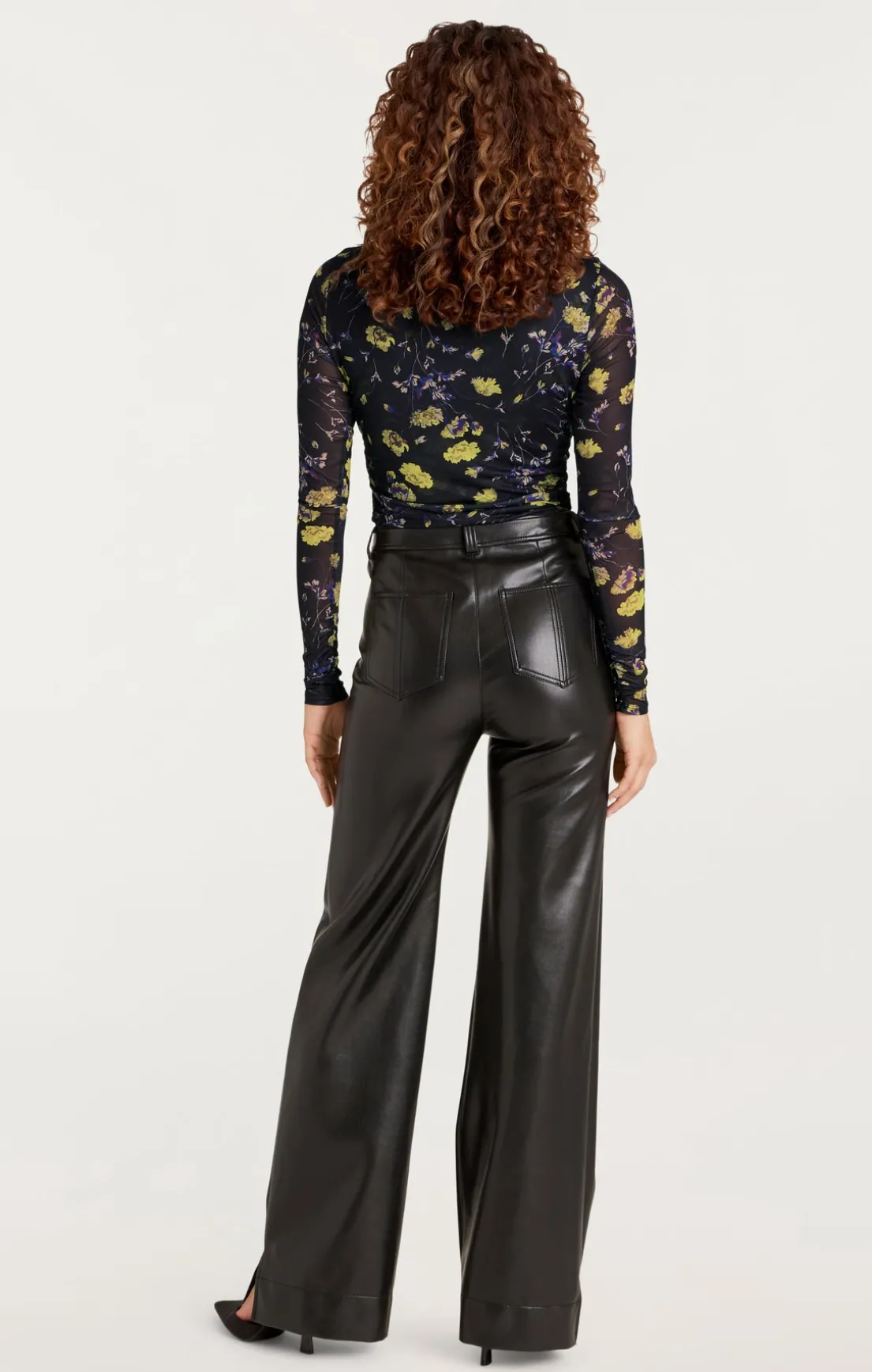 Falling Poppies Shirred Mesh Turtleneck