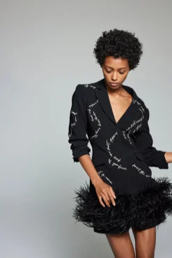 Feather And Script Embellished Joel Dress
