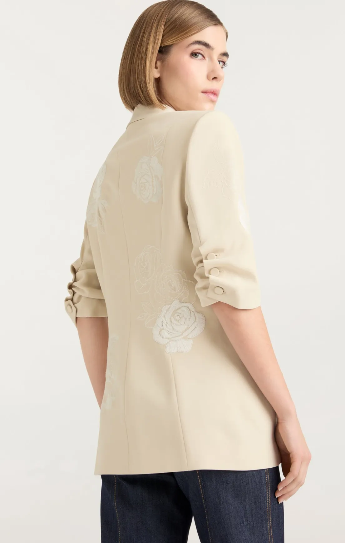 Floating Roses Embellished Short Sleeve Khloe Blazer