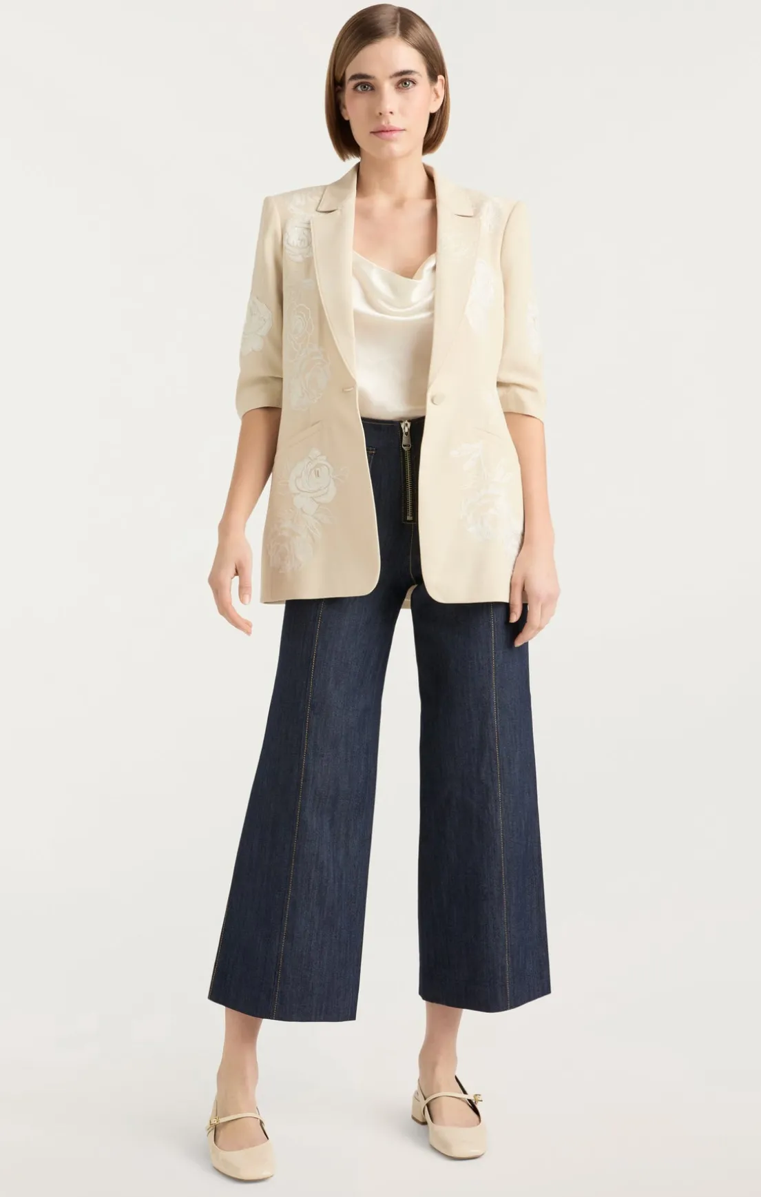 Floating Roses Embellished Short Sleeve Khloe Blazer