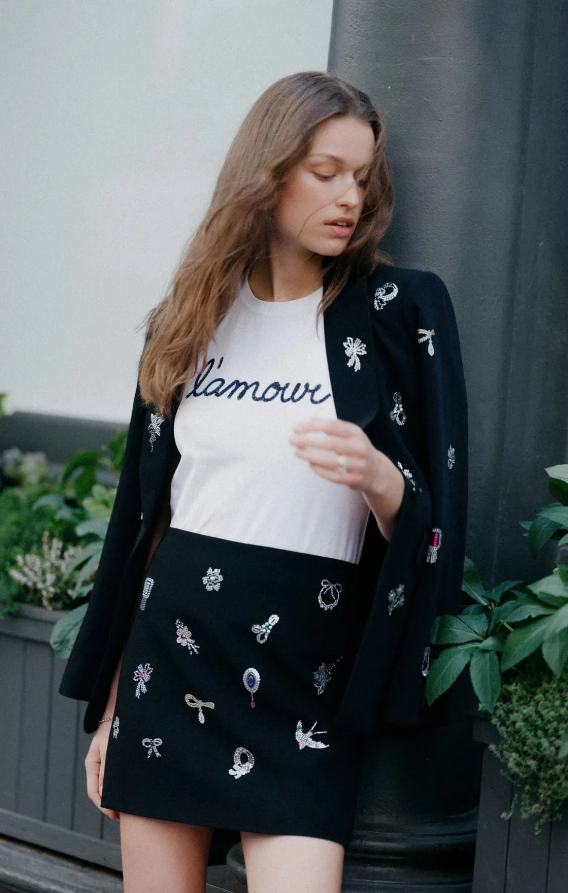 Heatset Brooches Embellished Doris Skirt