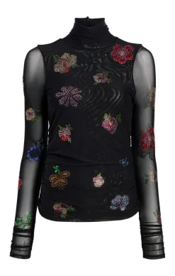 Heatset Pansy Garden Mesh Turtleneck