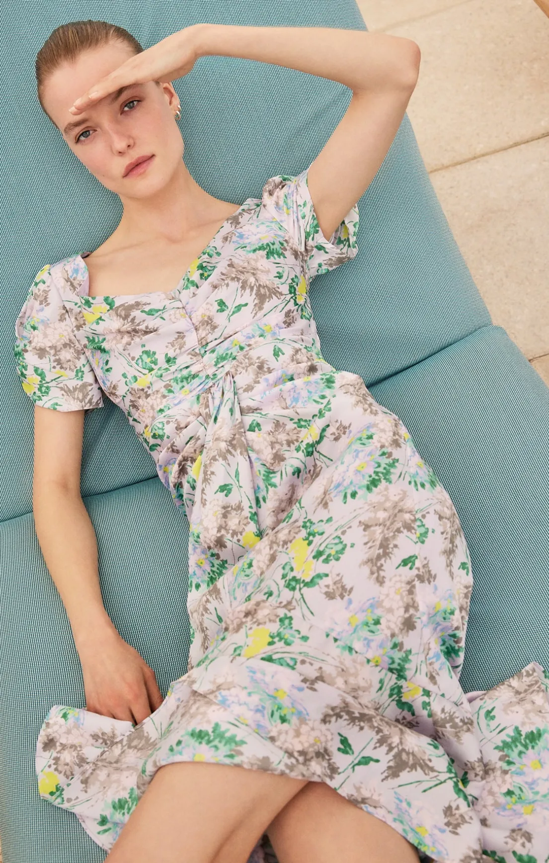 Light Washed Floral Walker Dress