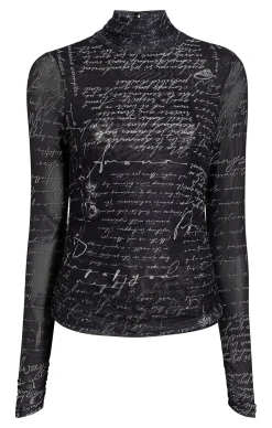 Mon Amour Shirred Mesh Turtleneck
