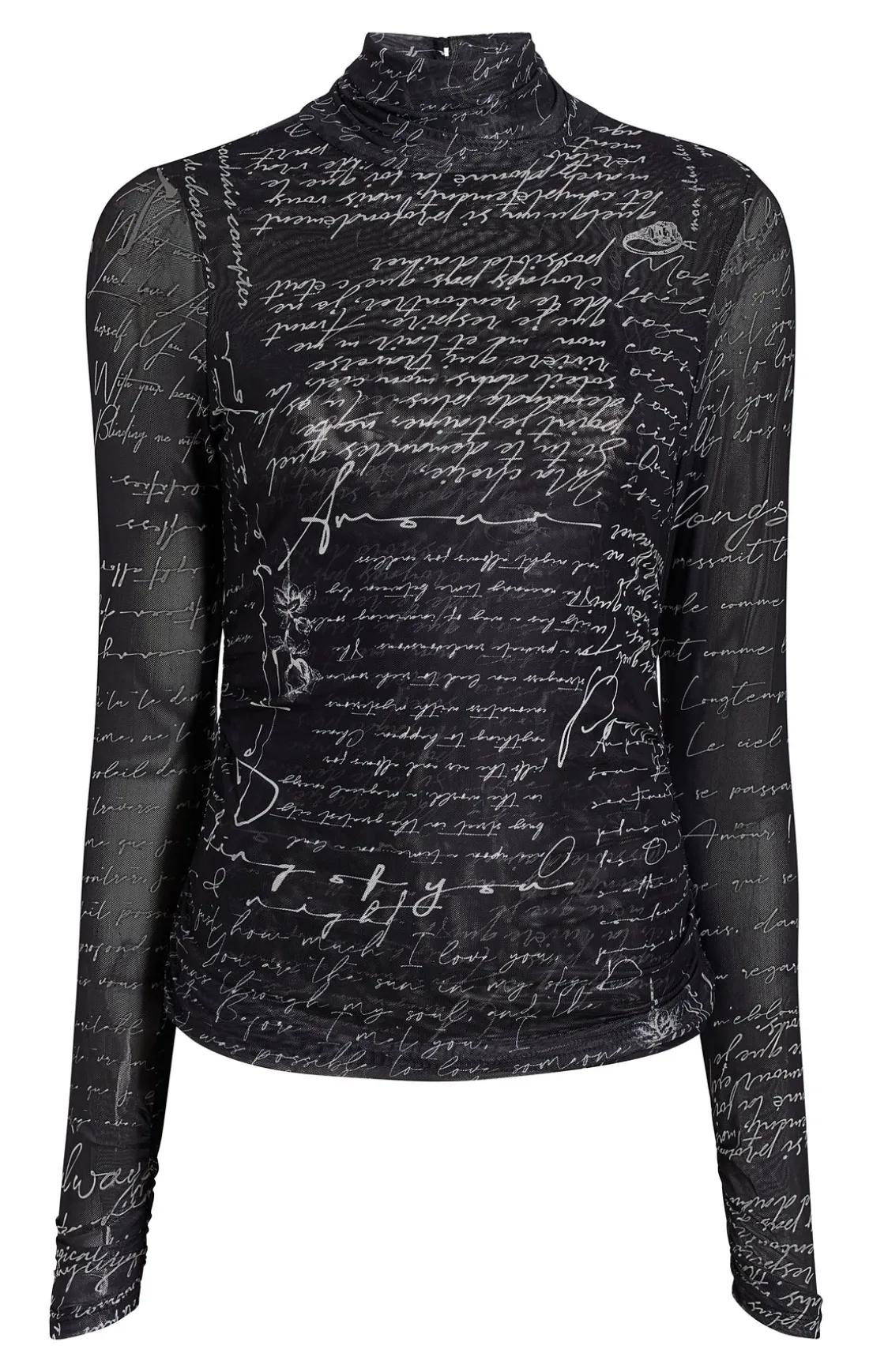 Mon Amour Shirred Mesh Turtleneck