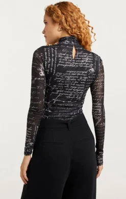 Mon Amour Shirred Mesh Turtleneck