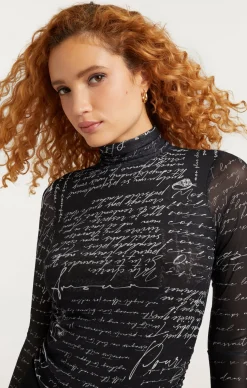 Mon Amour Shirred Mesh Turtleneck