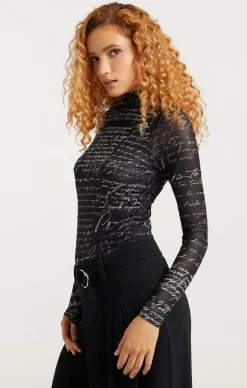 Mon Amour Shirred Mesh Turtleneck