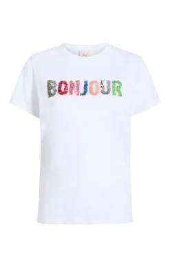 Pailette Applique Bonjour Tee