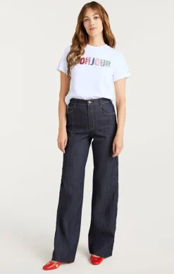 Pailette Applique Bonjour Tee