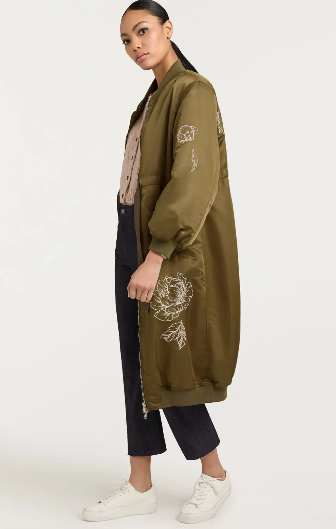 Peony Embroidered Long Pauline Coat