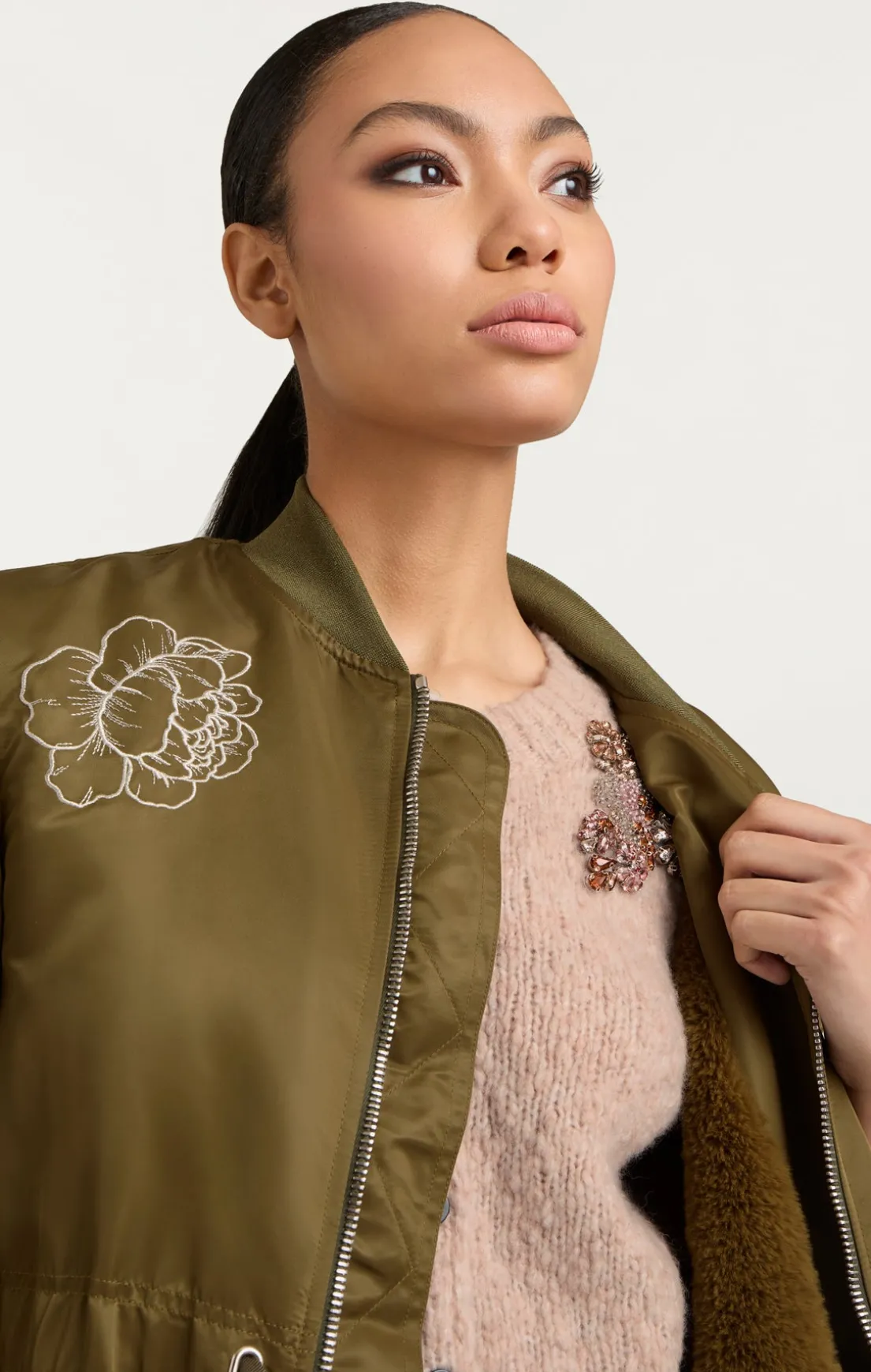 Peony Embroidered Long Pauline Coat