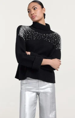 Rhinestone Crackle Embellished Alani Turtleneck