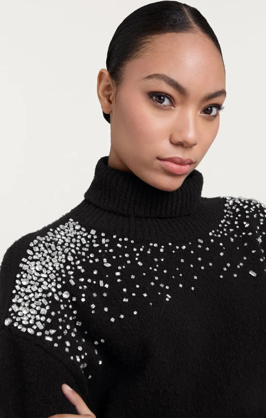 Rhinestone Crackle Embellished Alani Turtleneck