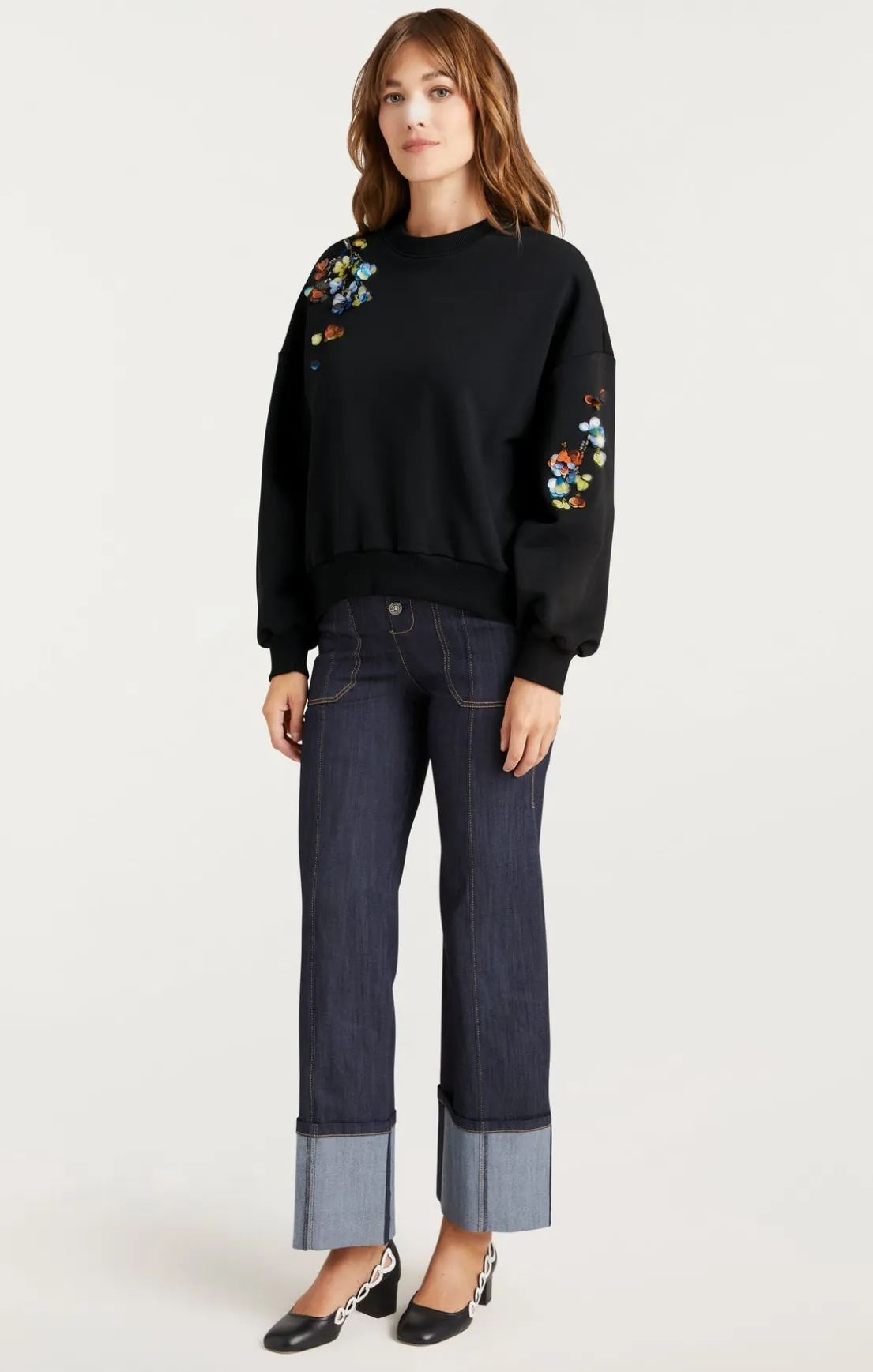 Sequin Flower Embellished Brandy Pullover