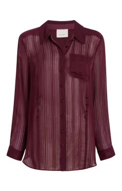 Sheer Stripe Shirred Kandice Top