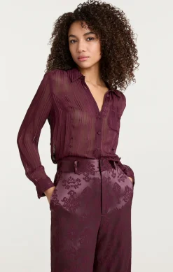 Sheer Stripe Shirred Kandice Top