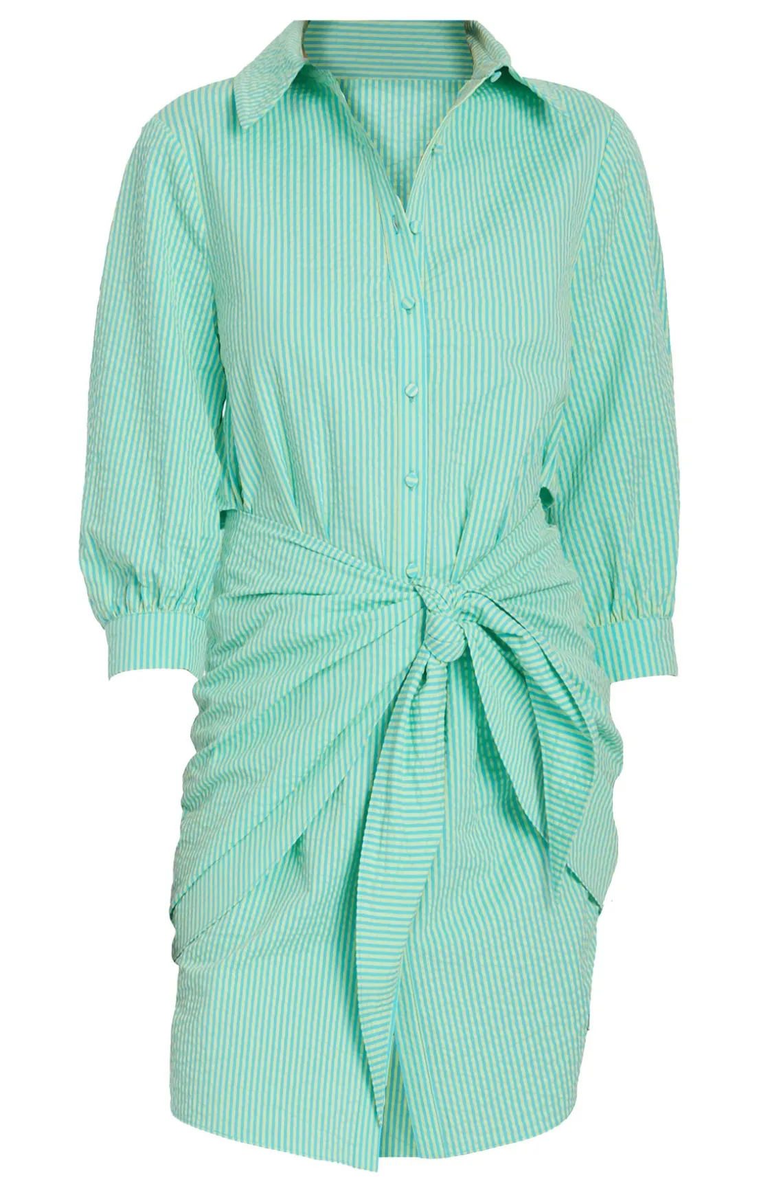 Striped Seersucker Three Quarter Sleeve Gaby Dress