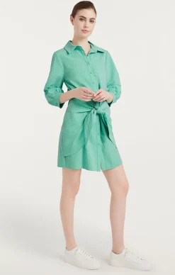 Striped Seersucker Three Quarter Sleeve Gaby Dress
