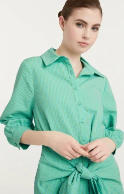 Striped Seersucker Three Quarter Sleeve Gaby Dress