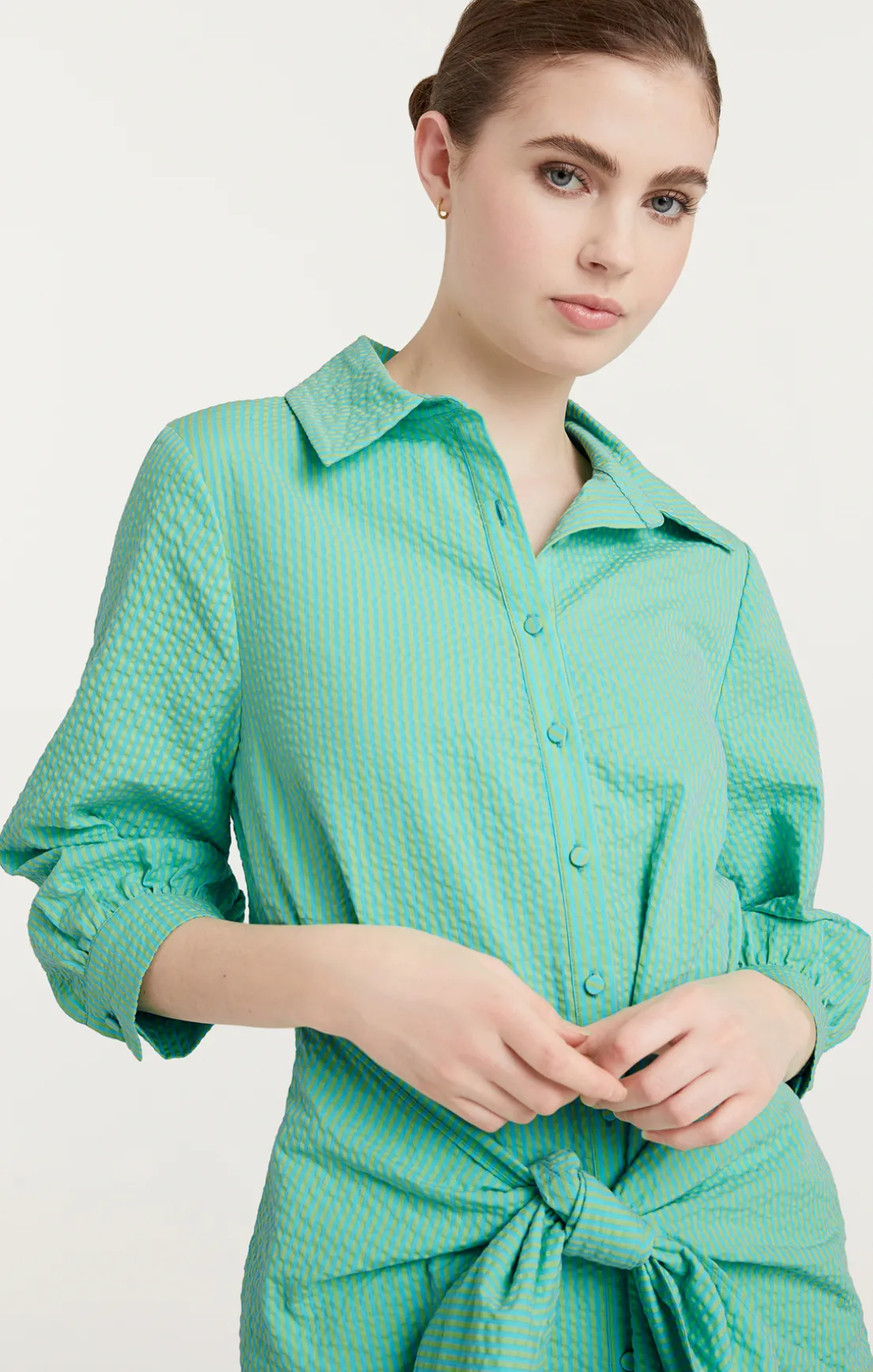 Striped Seersucker Three Quarter Sleeve Gaby Dress