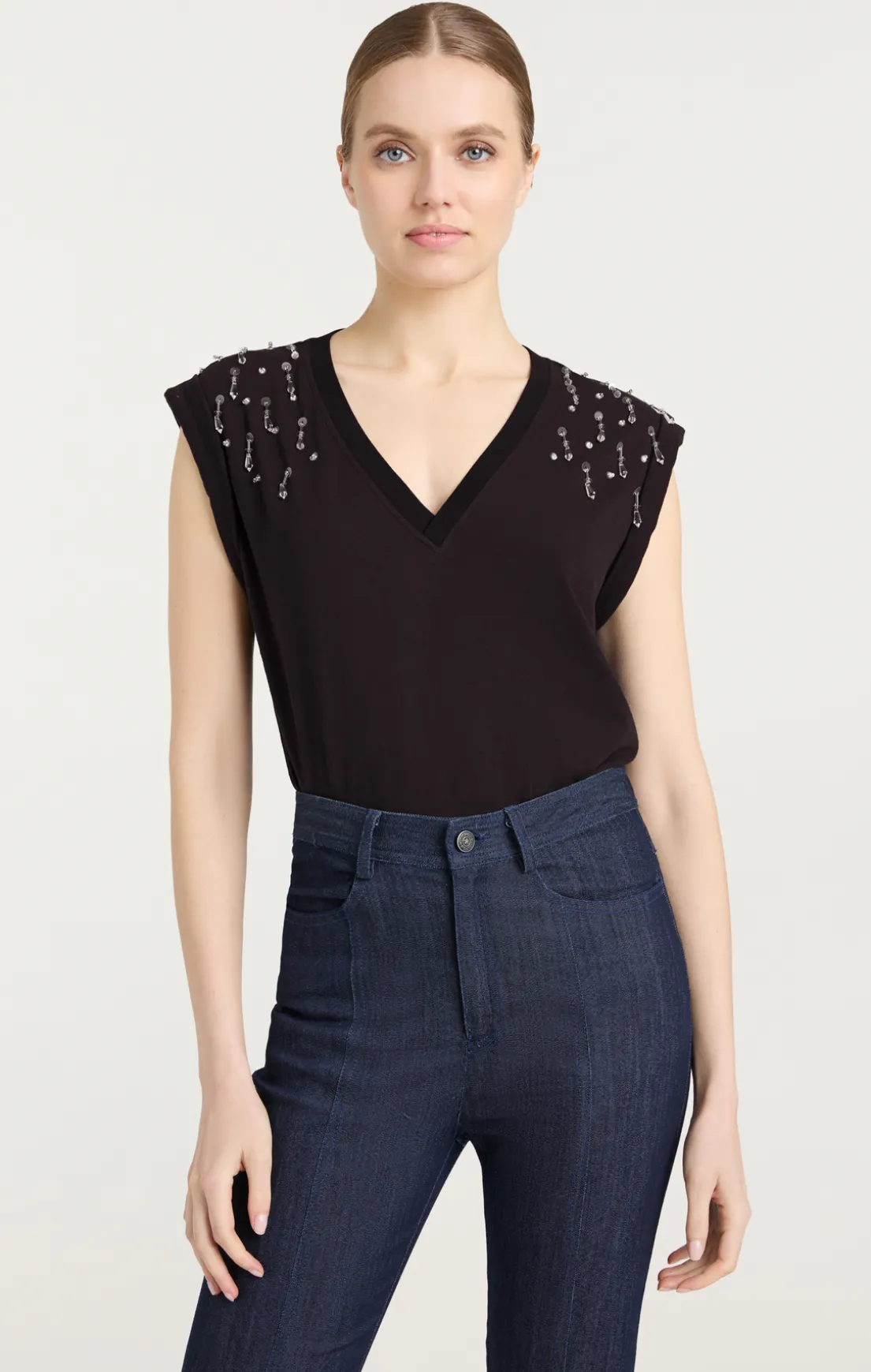 Teardrop Crystal Embellished V-Neck Bella Tee