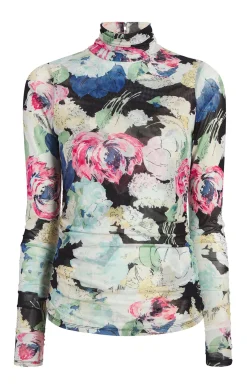 Wildwood Flower Shirred Mesh Turtleneck