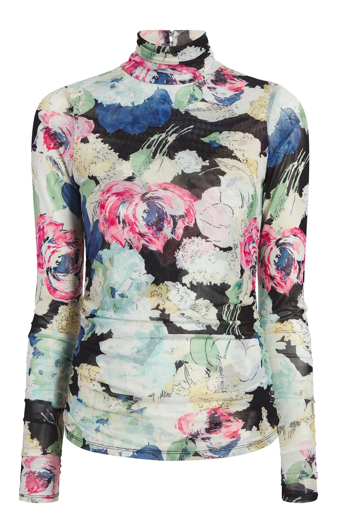 Wildwood Flower Shirred Mesh Turtleneck
