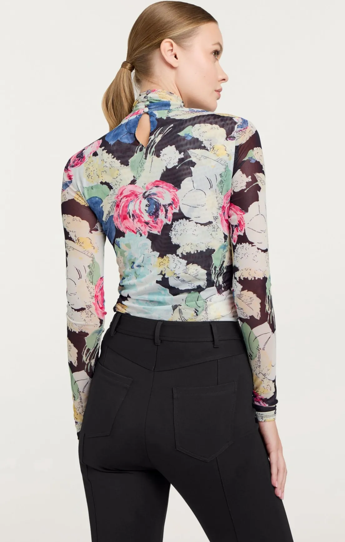 Wildwood Flower Shirred Mesh Turtleneck
