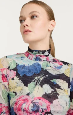 Wildwood Flower Shirred Mesh Turtleneck