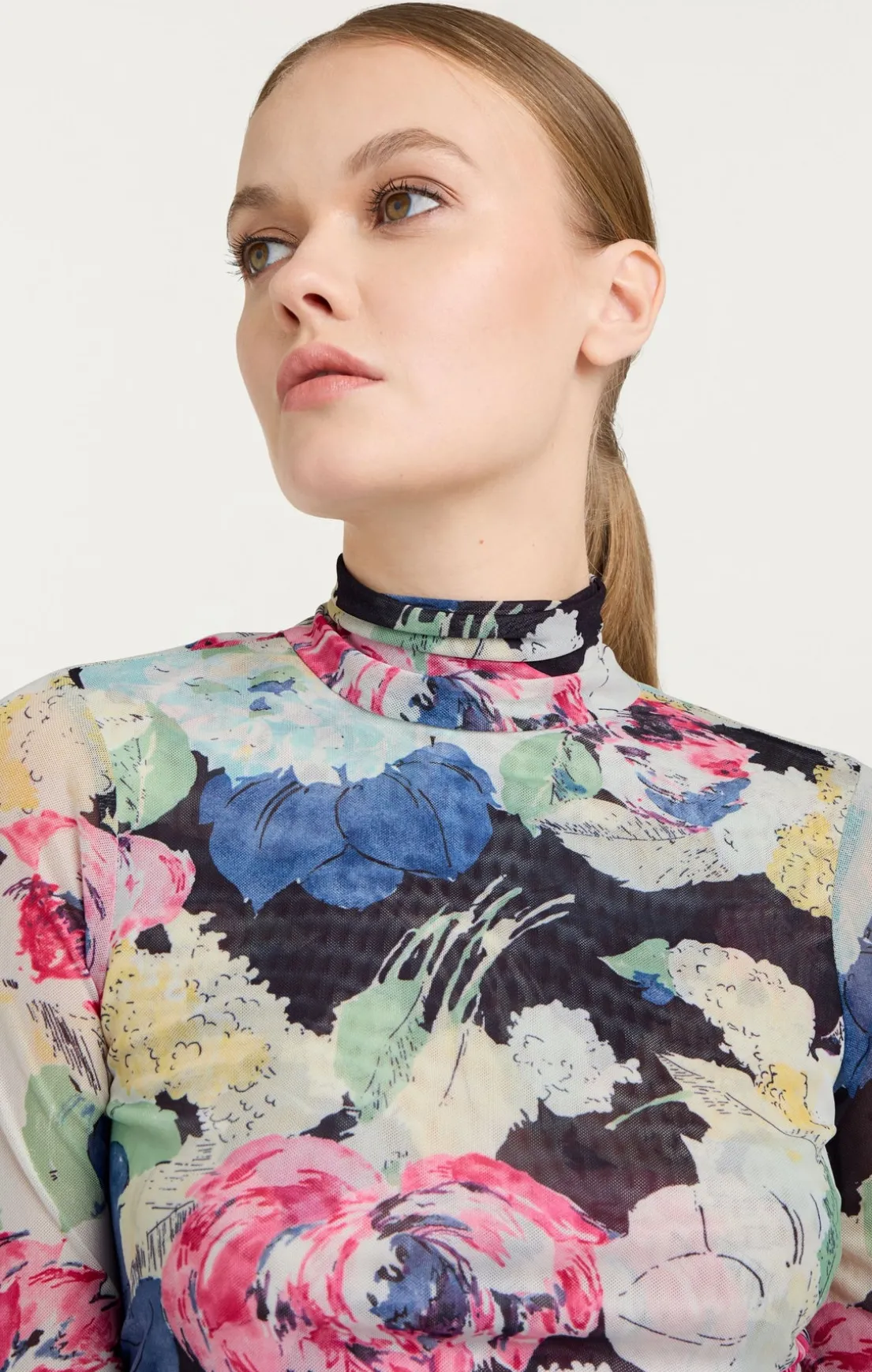 Wildwood Flower Shirred Mesh Turtleneck