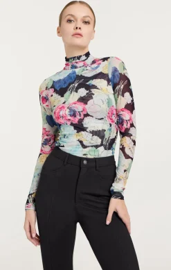 Wildwood Flower Shirred Mesh Turtleneck
